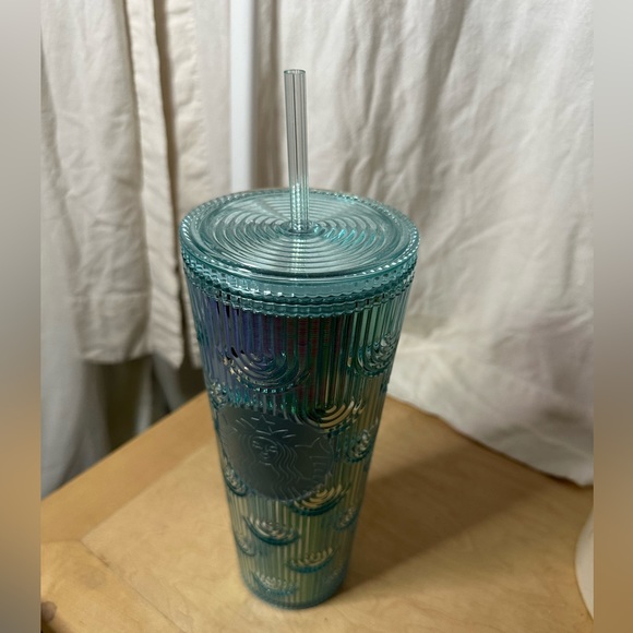 *SOLD*Starbucks Aqua Teal Mermaid Scale Siren Iridescent Cold Cup Tumbler Venti - Picture 4 of 4